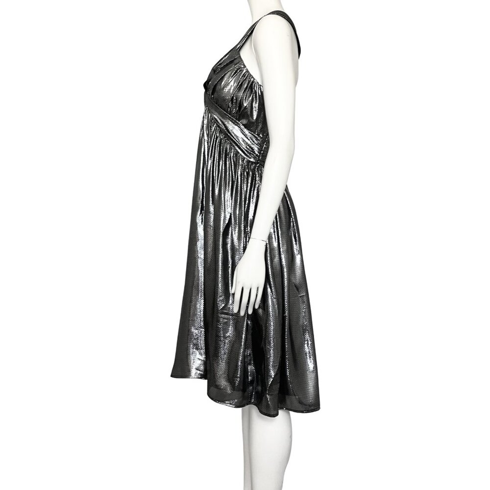 Calvin Klein Silk Blend Gunmetal Metallic Party Dress. L/XL Babydoll Cocktail - Picture 4 of 12